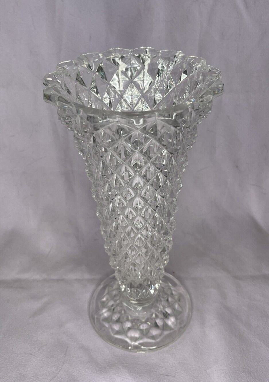 Vintage Crystal glass diamond pattern vase Art Deco